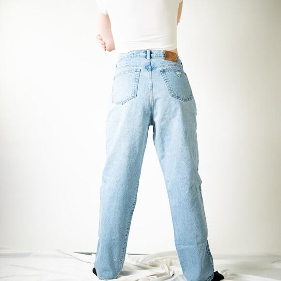 Vintage 90s Guess Jeans High Rise Faded Distressed Straight Leg Jeans - Picture 9 of 11